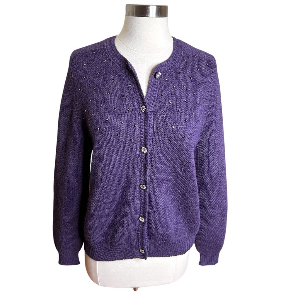 Mon Repos Cardigan Womens Small Purple Alpaca Jewel Embellished FLAW